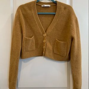 tan zara cardigan cropped